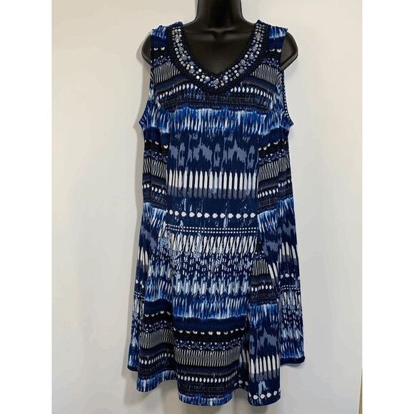 New Directions Womens Midi Dress Sequenced V Neck Sleeveless Blue 2X - Picture 1 of 8